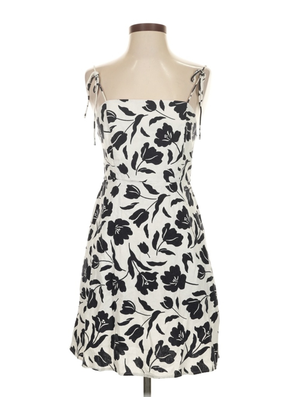 Navy Blue & White Floral Tie-Shoulder Sundress